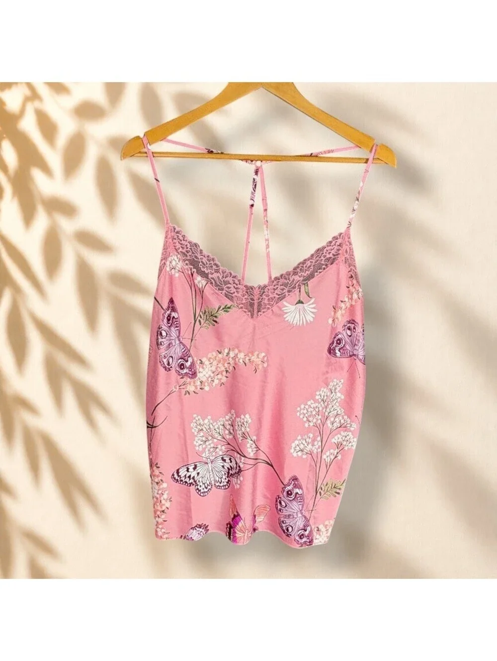 Joyspun Cami Top Women 2X Plus Pink Floral Lace V-Neck Sleeveless Sleepwear